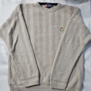 VTG 90s Chaps Ralph Lauren Beige Herringbone Logo Mens Sweater XL Cotton